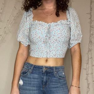 Cotton Candy LA blue floral ruffle corset top